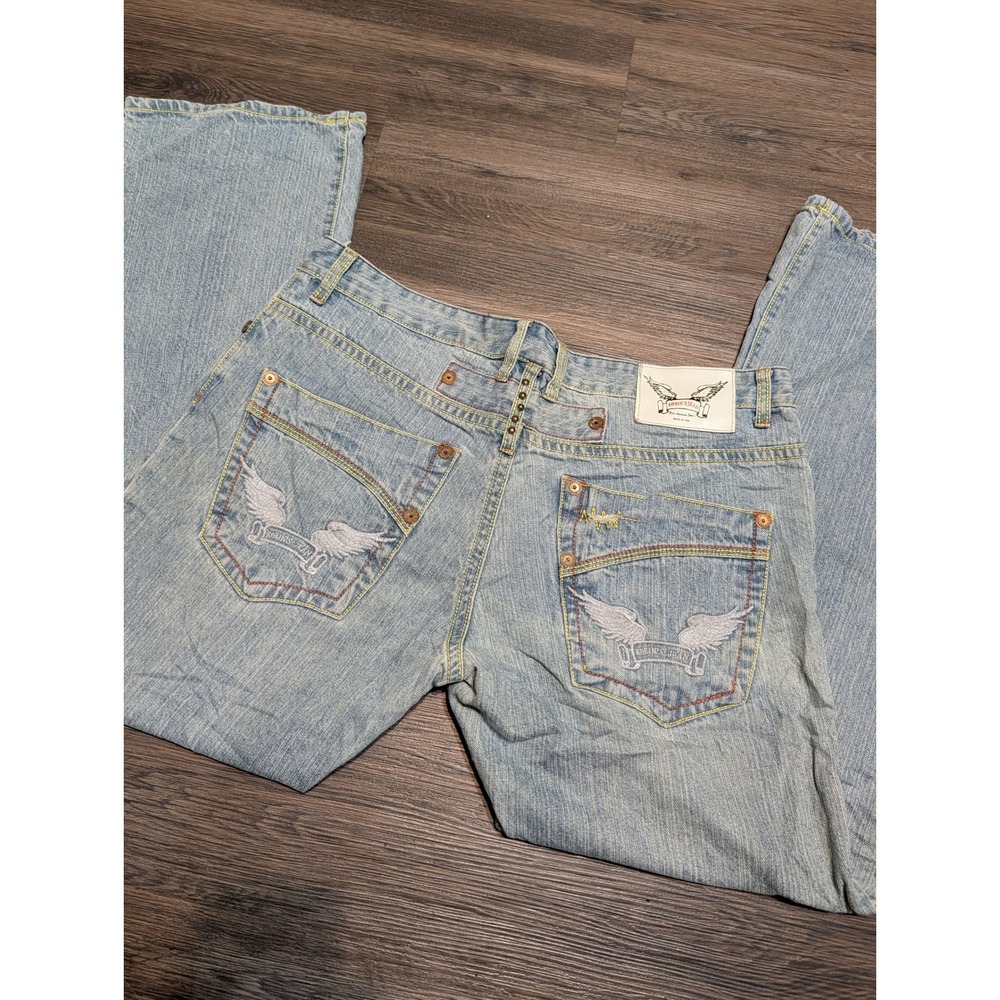 Robins Jean Mens 40 Eagle Leather Flap Wing Embroidered Straight Leg Jeans D5122